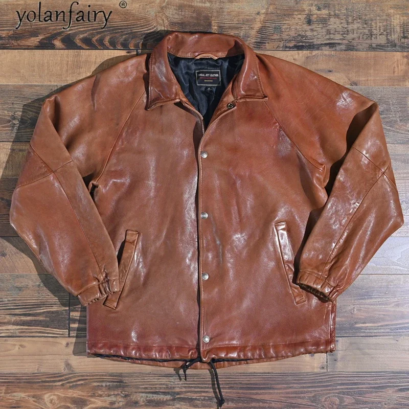 High Quality Genuine Leather Jacket Men Spring 2021 Vintage Sheepskin Coat Casual Mens Jacket Chaquetas Hombre Pph4661