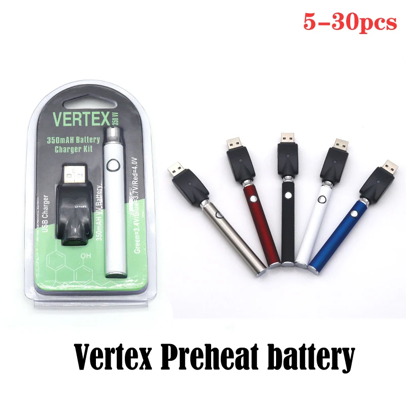 5-30pcs Vertex 510 스레드 예열 배터리 충전기 키트 350mAh/650mAh/900mAh/1100mAh Vape 배터리 펜 전자 담배 510 카트리지