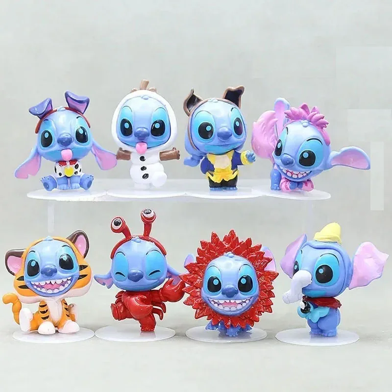 # Jouets de Cosplay Disney Stitch, 8 pièces/lot, Mini Figurines d'action, poupée, fourniture de fête, décoration de la maison, cadeau d'anniversaire pour enfants