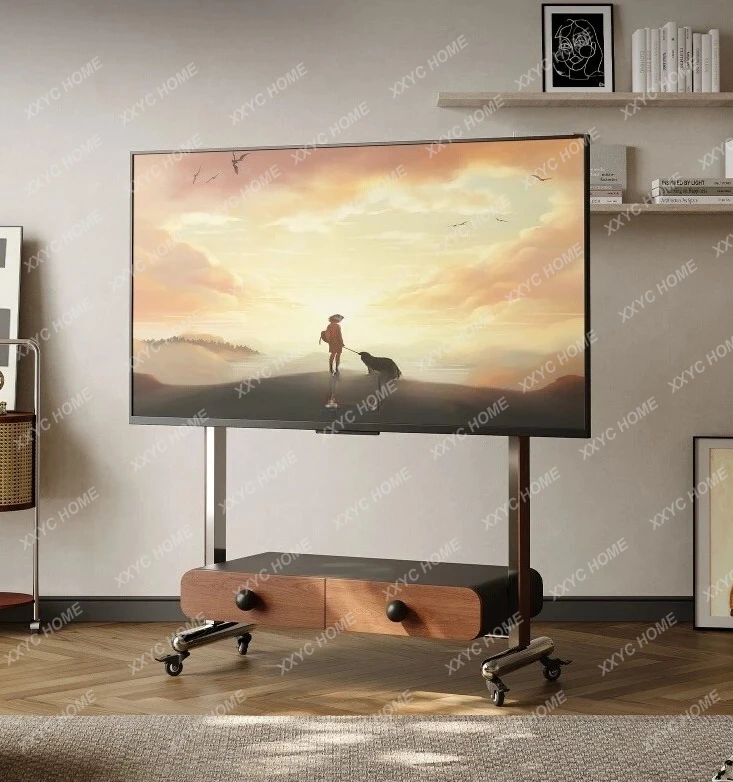 

Средневековая передвижная подставка для телевизора из массива дерева, напольная, с вертикальным хранением и колесиками, универсальная для гостиной и спальни, для домашнего использования.