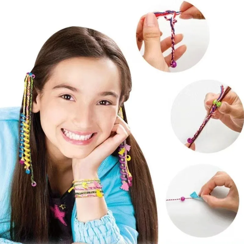 Beads Toys Hair Braider Device Girl Play House Creative Beaded Hair Bracelet Toy Necklace Making Kit Wig Comb Dressing Toy Gifts