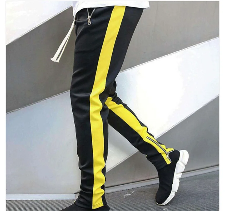 Autumn new long pants with zippered legs, men\'s casual sports pants, running pants, double pocket zippered jogging pants