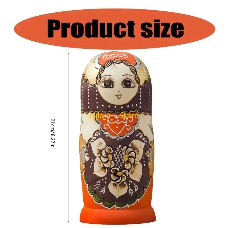 Y4QA Collectible Russian Nesting Dolls 10pcs Matryoshka Babushka Set Handpaint Stacking Doll Folk Arts Festival Ornament