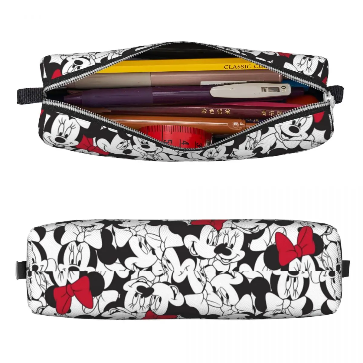 Mickey Mouse Minnie Red Bow Pattern Pencil Case Pencilcases Pen Box Girls Boys Bag School Supplies Zipper Stationery