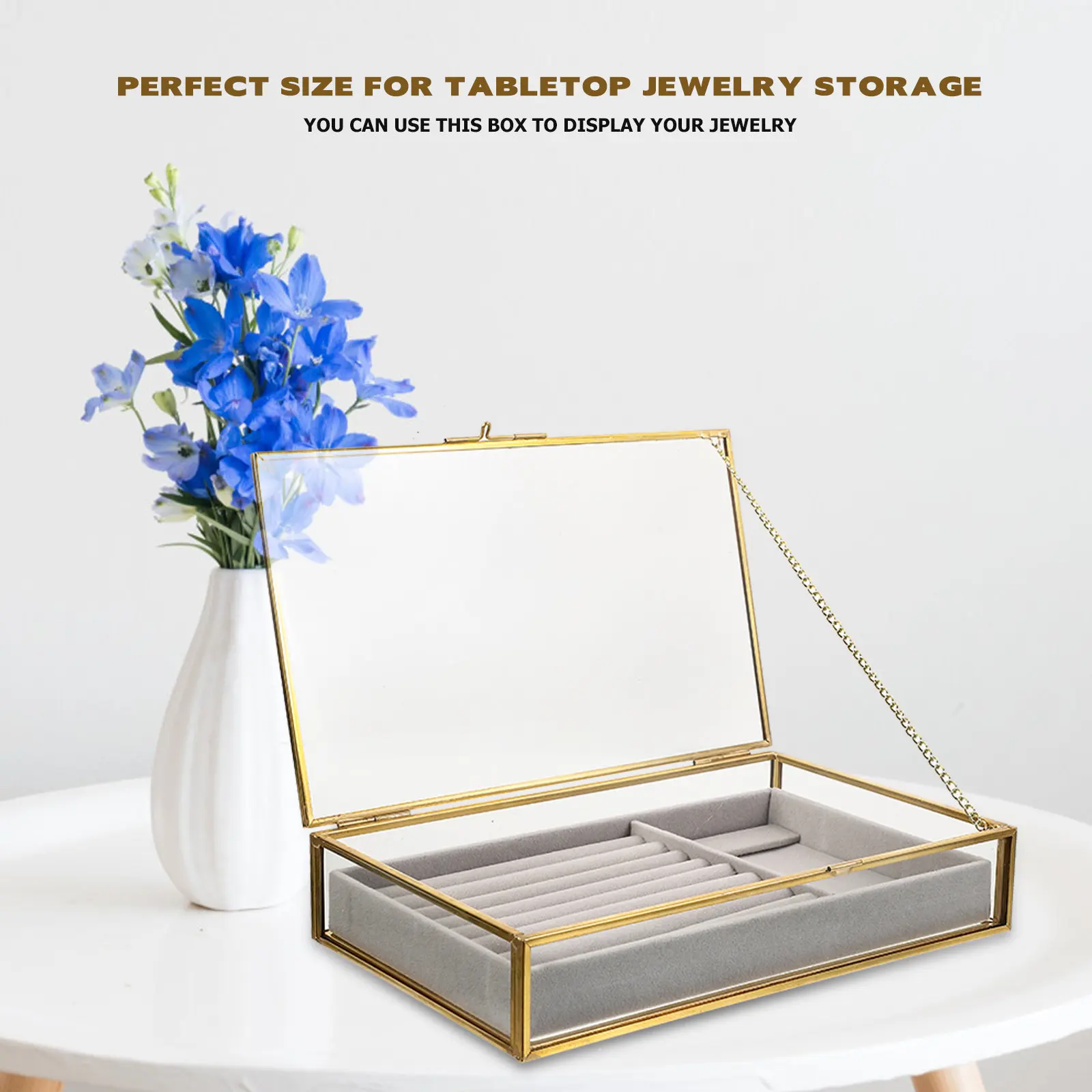 

Glass Jewelry Display Box Vintage Style Alloy Frame Jewelry Storage Organizer for Necklaces Rings Vintage Box Ring Storage Case