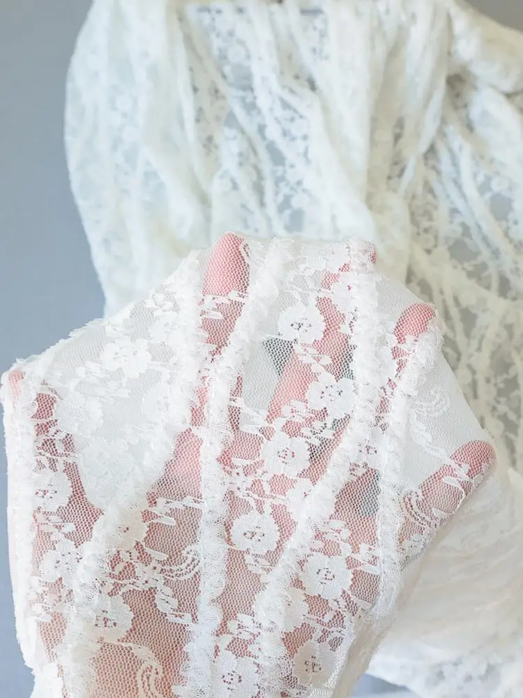 Flower Lace Mesh Embroidery Fabric Hollow Wedding Dress Designer Clothing Material Three-Dimensional Hollow Mesh Fabric