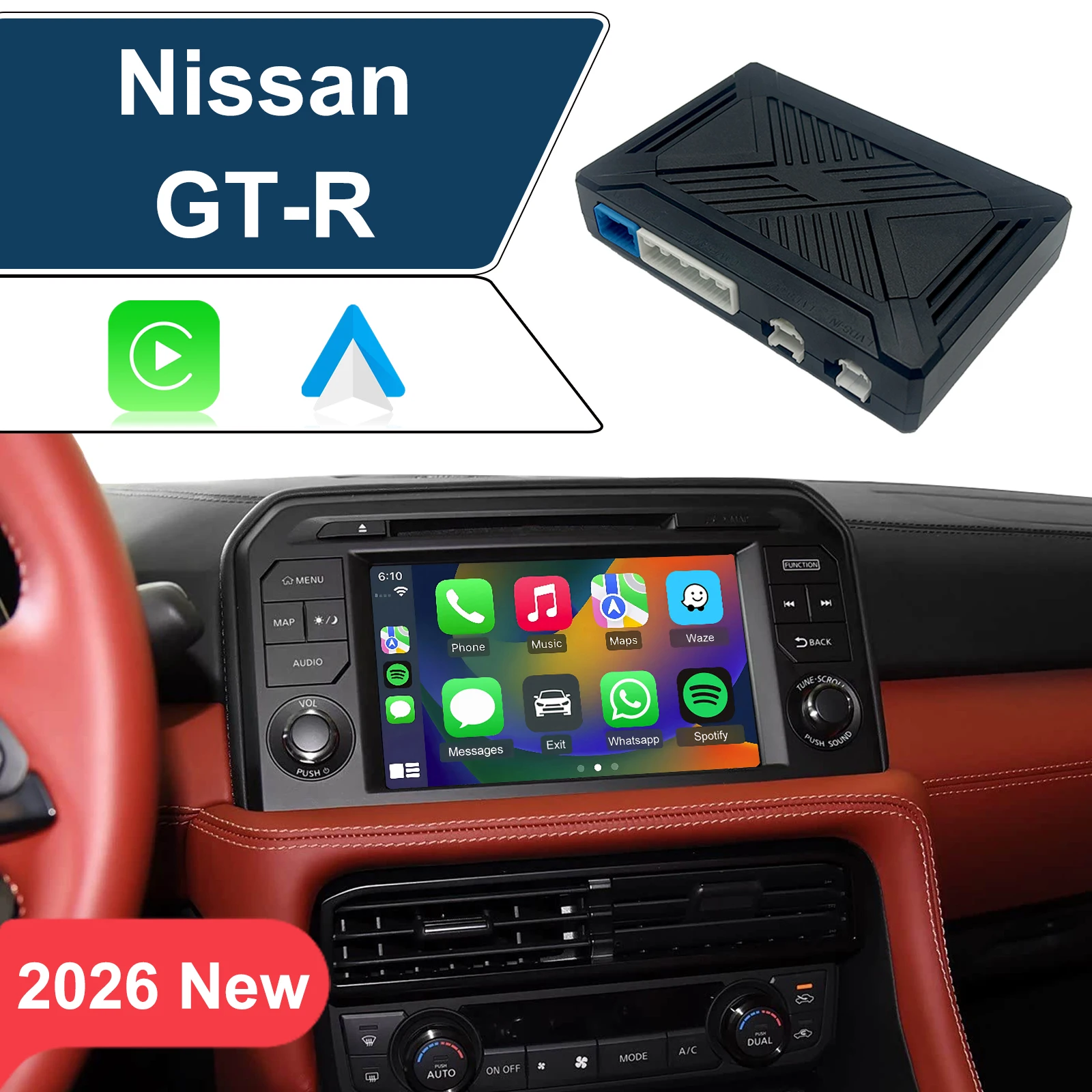 

Wireless CarPlay & Android Auto for Nissan GT-R 2017-2024, Support Steering Wheel Control, Camera and Bluetooth Audio