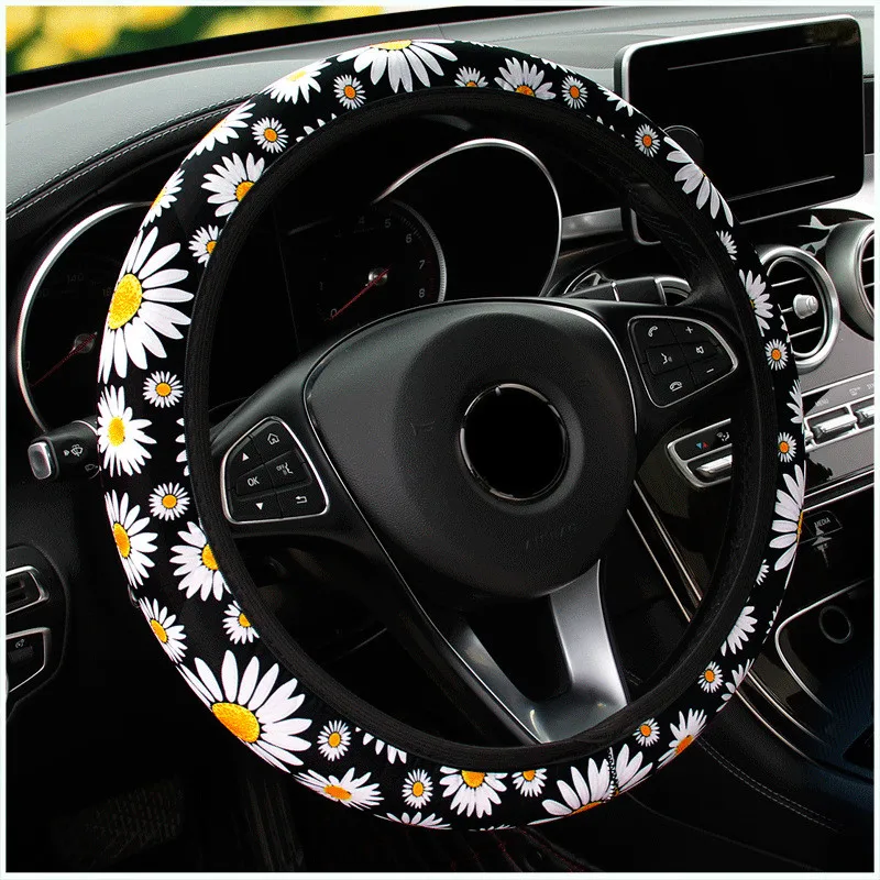 3 Pcs/Set Knitted Styling Interior Accessories Product Universal Car Cute Daisy Flower Steering Wheel Cover Car Interior