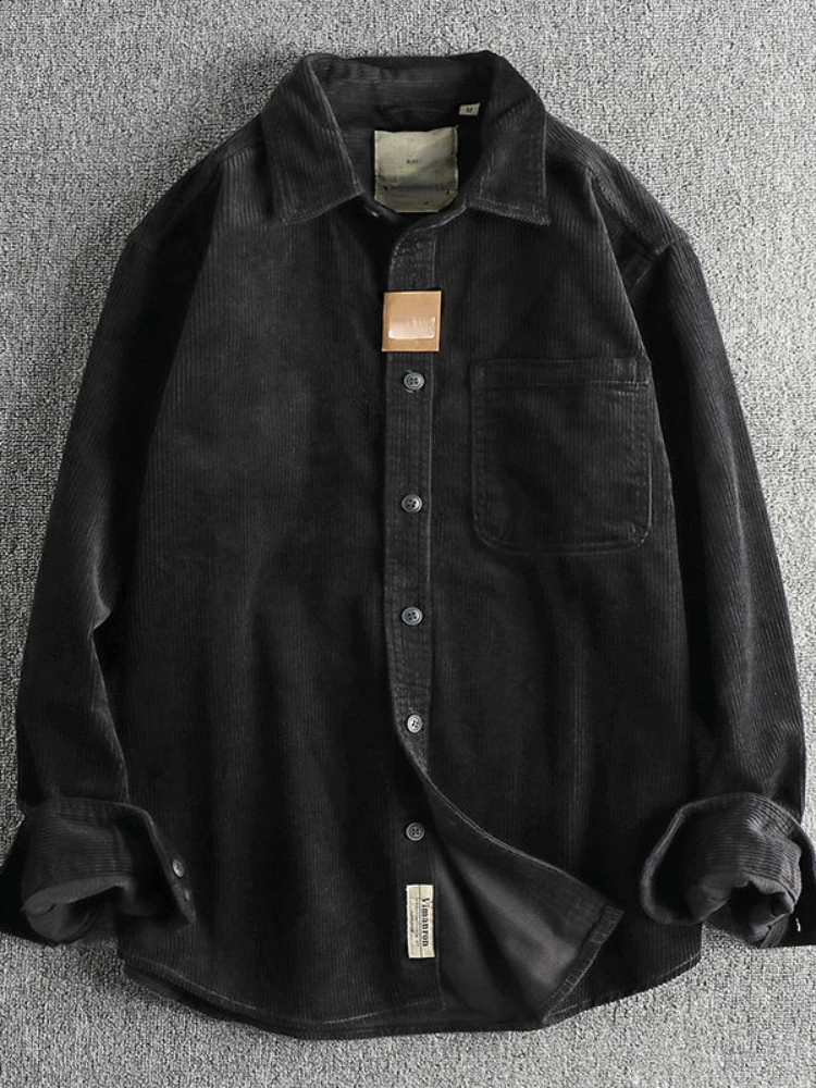 Casual Heavyweight Pocket Shirt Jackets Male Fashion Loose Vintage Outerwears 2024 Autumn Men''s Corduroy Workwear