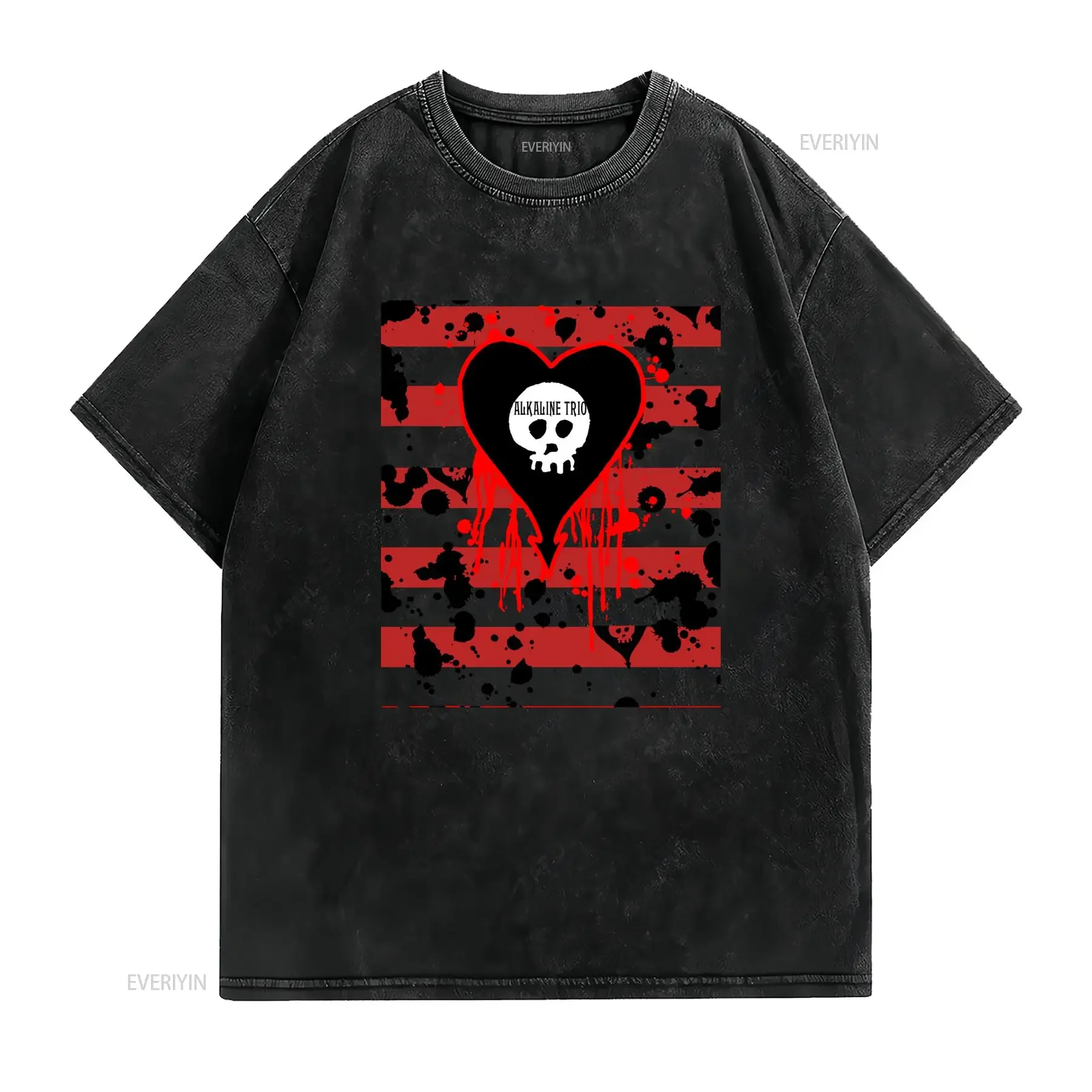 Gothic Punk Alkaline Trio Bleeding Heart Skull Print Streetwear T Shirt vintage Washed Soft homme designer clothes Unisex