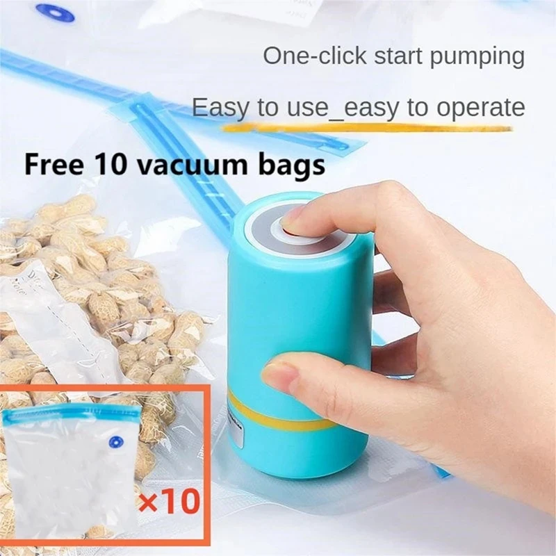 Draagbare Usb Oplaadbare Handheld Mini Bag Sealer Keuken Smart Kleine Voedsel Huishoudelijke Vacuüm Sealer Met 10 Zakken