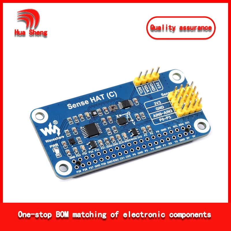 Raspberry Pi Sensor Expansion Board C Type with 10-Axis (Gyroscope/Accelerometer/Magnetometer)/Barometer/Temperature and Humidity Adc