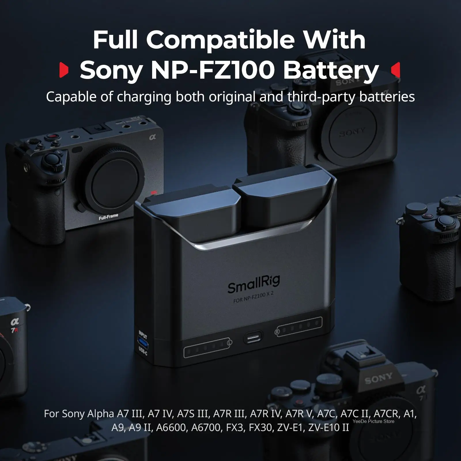 Ładowarka do akumulatorów Sony NP-FZ100 SmallRig z portem szybkiego ładowania USB-C, etui ładujące 5489 — zdjęcie produktu 3