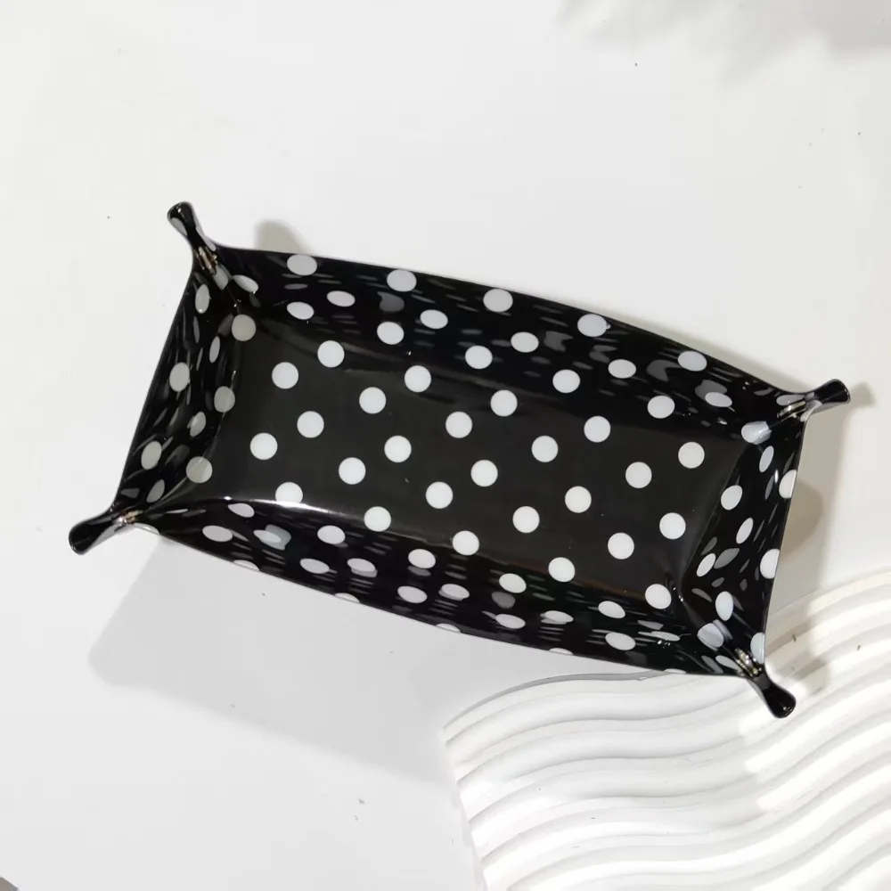 Simple Polka Dot Design Storage Tray Large Capacity Folding Desk Organizer Stationery Holder Students