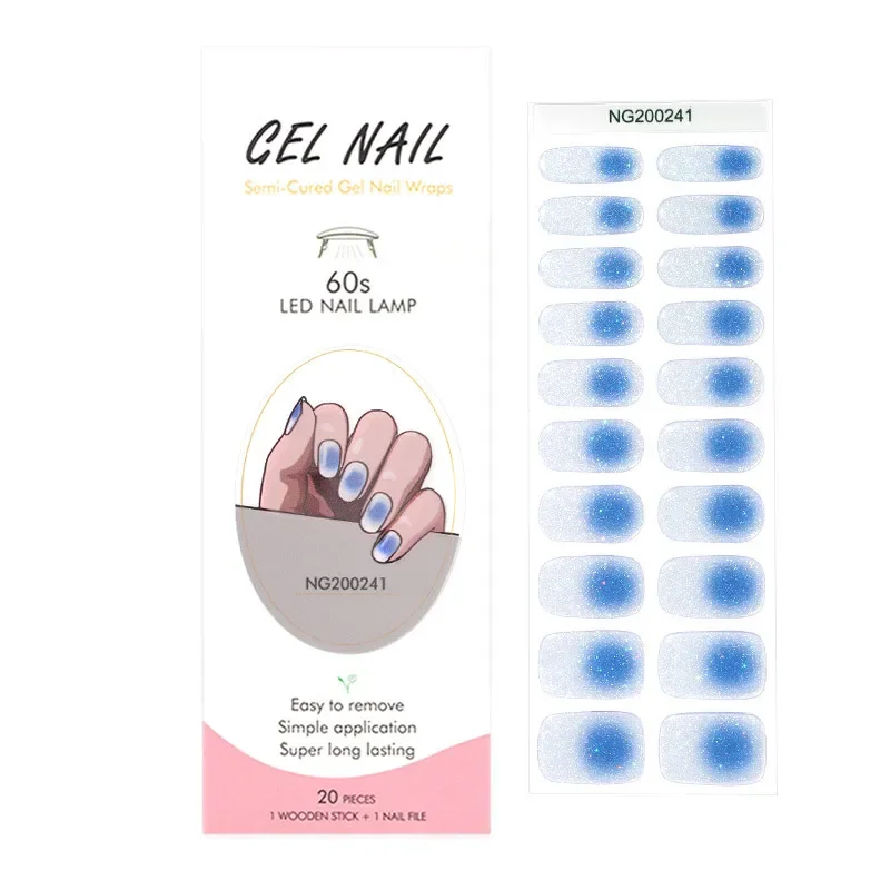 Pegatinas de Gel semicuradas para uñas, parches de larga duración de Color sólido, pasta completa, lámpara UV, necesita 16/20/22/24 tiras