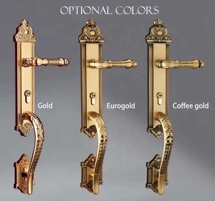 럭셔리 빌라 유럽 스타일 메인 입구 목재 문 이중문 황동 잠금장치 가짜 손잡이 포함