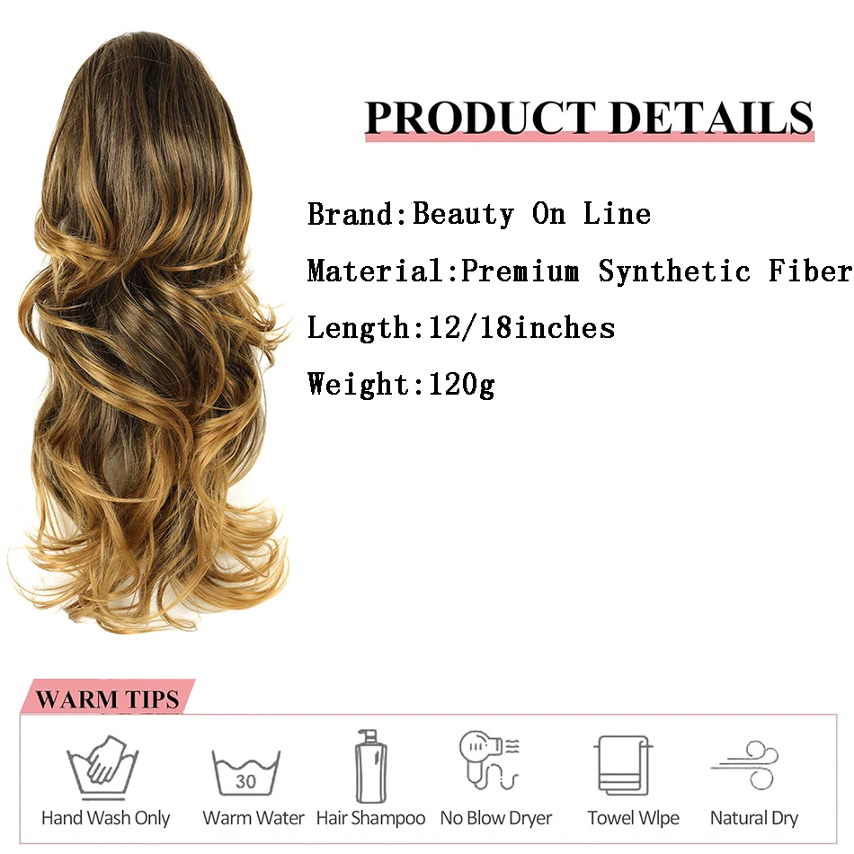 Synthetic Curly Claw Clip On Ponytail Hair Extensions 12/18Inch Two Style Heat Resistant Pony Tail Hairpiece for Women Daily Use