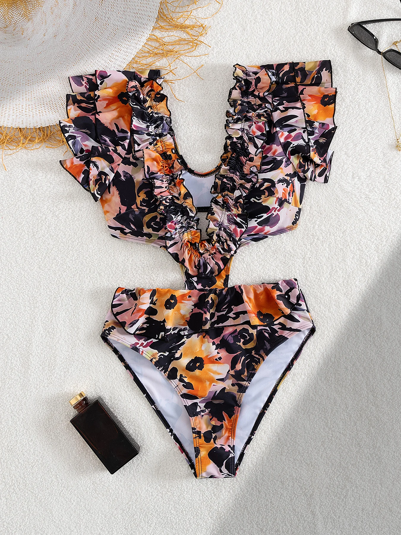 

Модный женский цельный купальник с рюшами на плечах, купальный костюм, сексуальный женский купальник без талии, боди, женский комбинезон, пляжная одежда