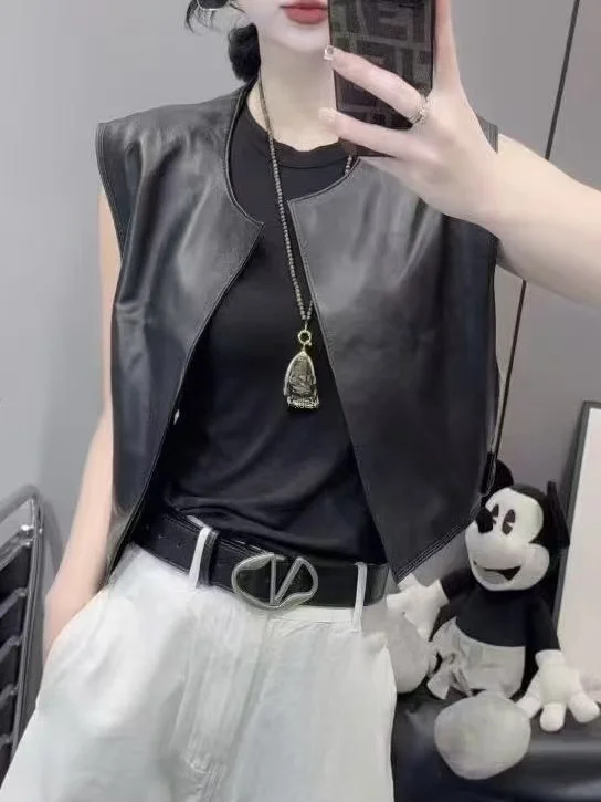 

Новая женская жилетка из овчины 2025 года, приталенная, универсальная, укороченная, без пуговиц, для повседневной носки, в разных цветах