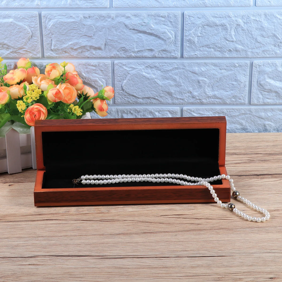 

Rectangular Wooden Jewelry Box with Hinged Lid Natural Wood Carved Design Necklace Bracelet Watch Organizer Gift Box Dark