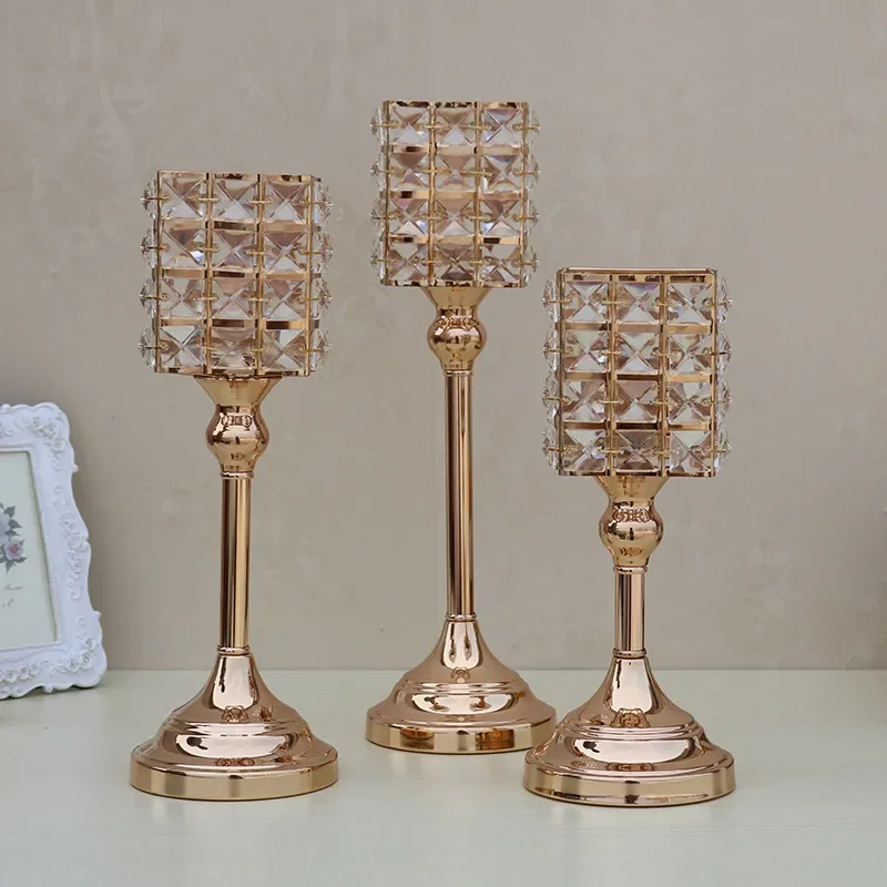 Single Candle Holder Crystals Gold Candle Stand Wedding Candelabra/ Centerpieces For Center table Decoration Candlestick