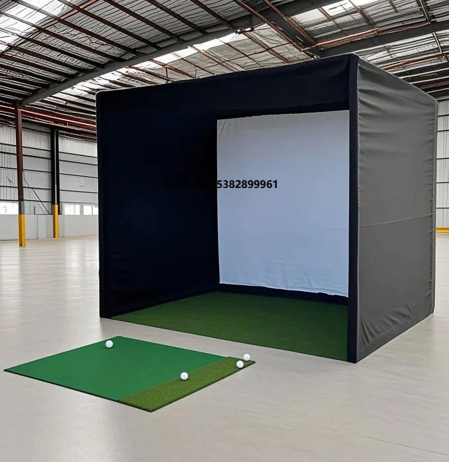 

Home Golf Simulator Tent with HD Impact Screen Hard Steel Frame Custom Size Logo Golf Simulator Enclosure