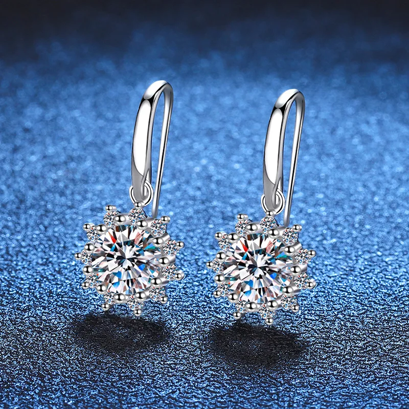 D color moissanite ear hooks classic simple sunflower earrings one carat moissanite earrings platinum PT950 mark