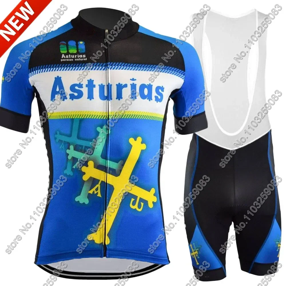 Asturias Cycling Jersey 2024 Team Set Summer Spain Clothing Road Bike Shirts Suit Bicycle Bib Shorts MTB Wear Maillot Ropa