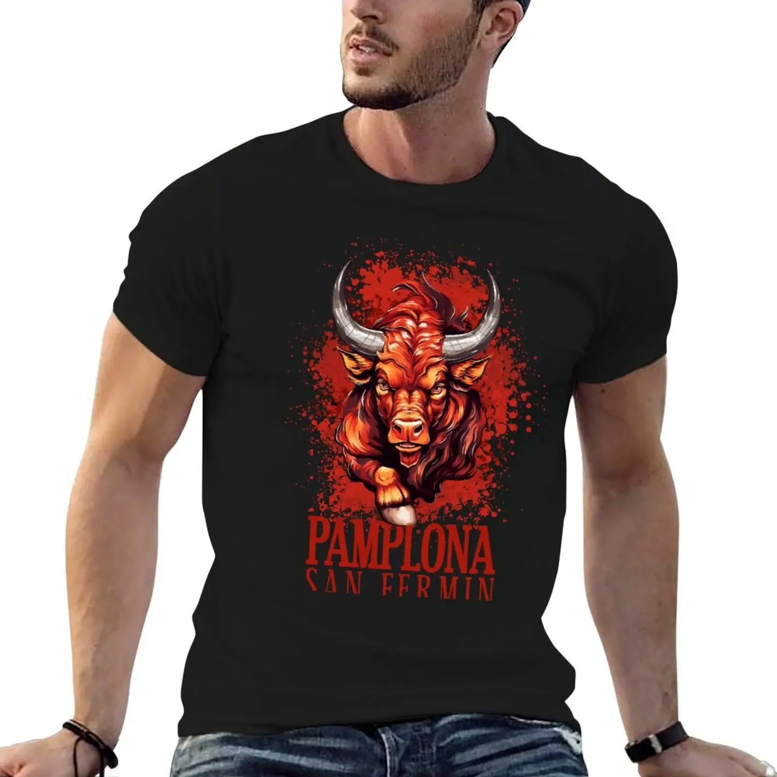 Pamplona san fermin Bull Run T-Shirt graphics graphic t shirts oversized slim fit t shirts for men