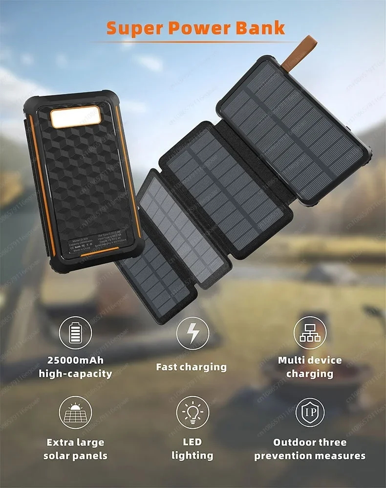 Waterproof Foldable 25000mAh Solar Power Bank Portable Charger Built‑in LED Lamp - view 5
