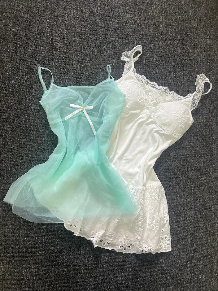 

Summer New French Sweet Sling Dress Suit Women Fit Chic Blouses + White Lace Dresses New Elegant Fashion Slim 2 Piece Set 2025