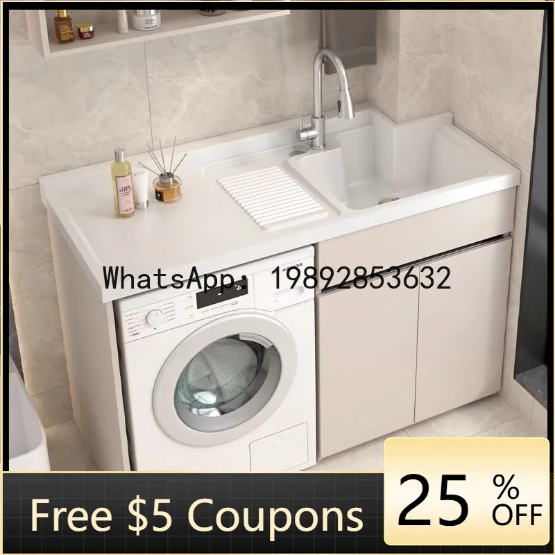 Z2  Washing Machine Cabinet Balcony Washstand with Washboard Quartz Stone Integrated Basin Washstand Floor-standing Bathroom
