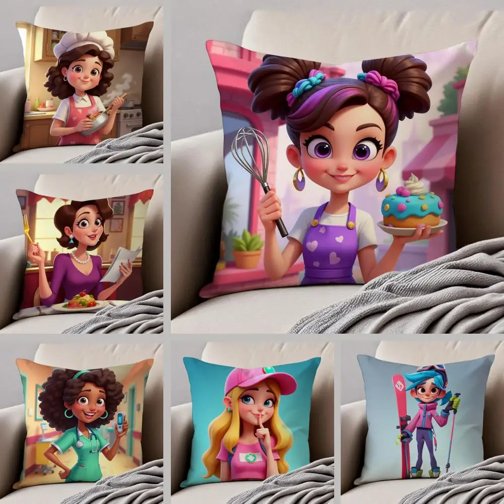 Fun Casual Western Cooking Mama Game Cartoon Cushion Cover Throw Pillow Cover Hidden Button Durable Polyester Chair Cushion