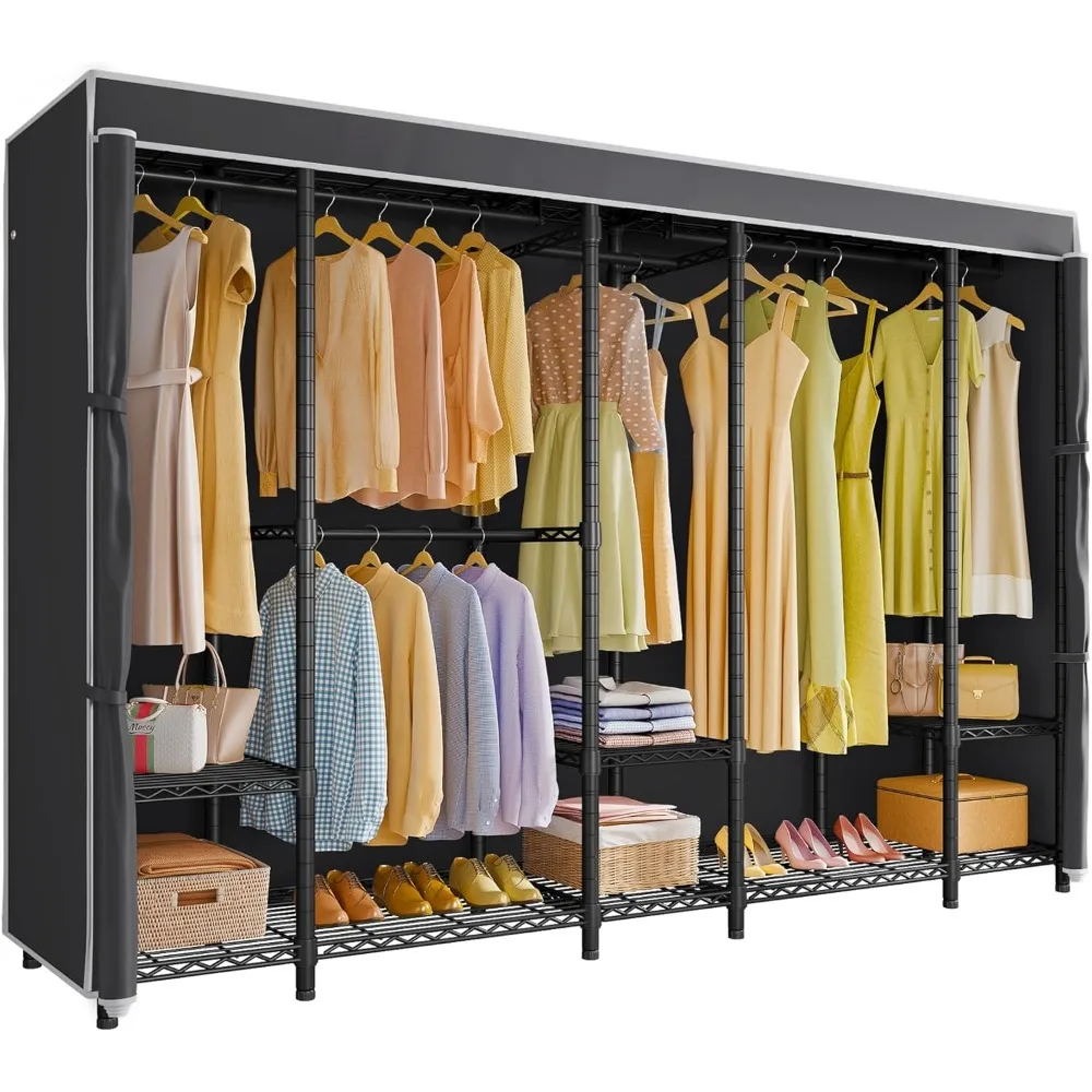 

Portable Closet Rack with Cover, Large Freestanding Wardrobe Closet Heavy Duty Clothes Rack Sturdy Clothing Rack