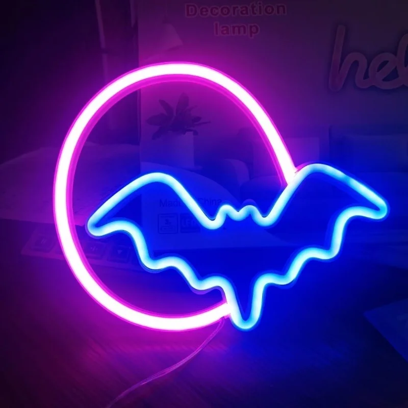 ハロウィンネオンサイン-月とコウモリ-ledネオンライト-usb電池式ネオンライトサイン-壁飾り-部屋-バー-パーティー-子供へのプレゼント