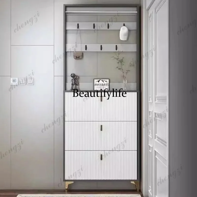 C139 Modern Tall Wooden Shoe Cabinet Italian Style Storage Organizer Shoe Rack Display Space Saving Zapatero Tela Furniture Home