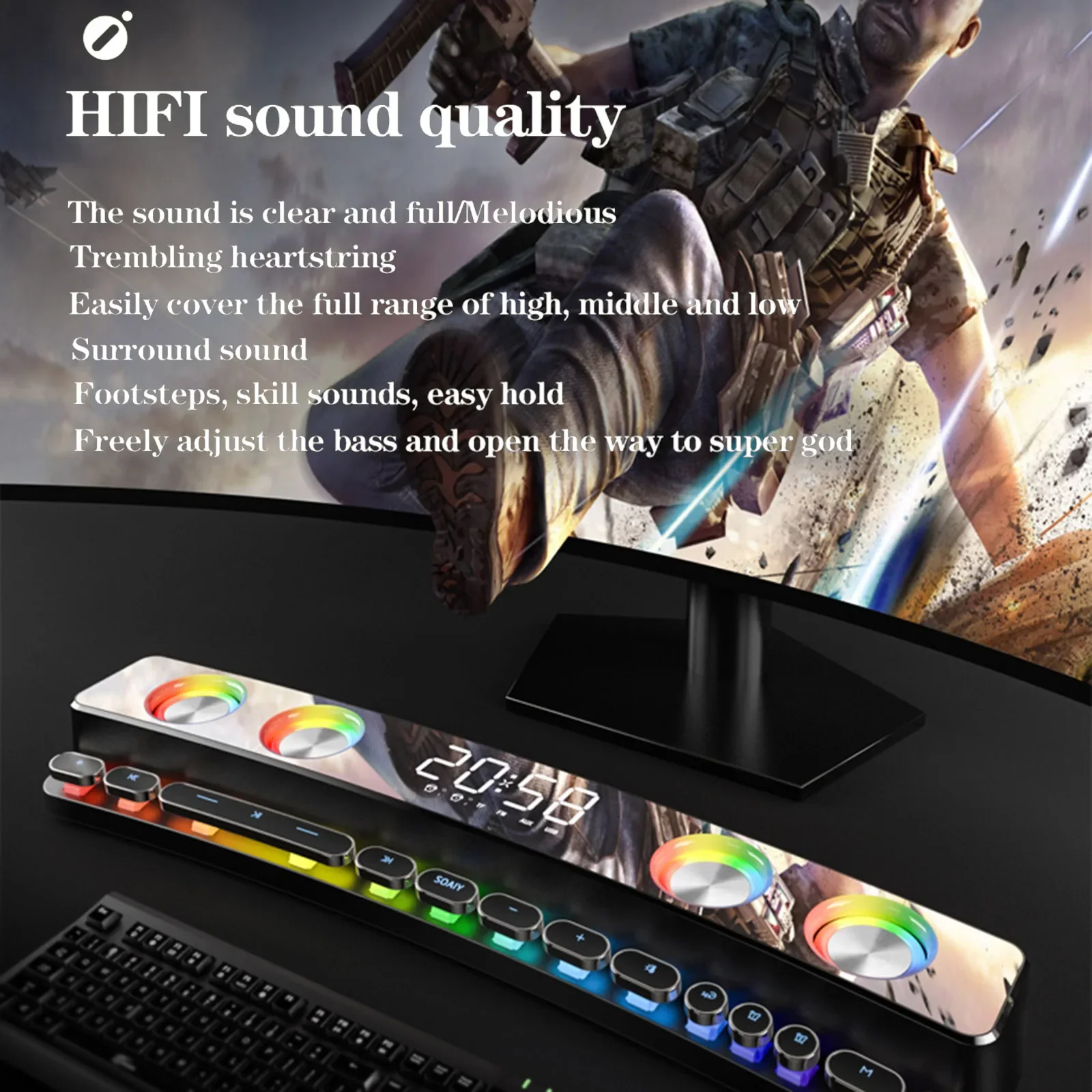 Nvarcher Wireless Bluetooth Game Speaker With LED Light Home Computer Desktop HiFi 3D Surrounding Colorful Bass Subwoofer SH39