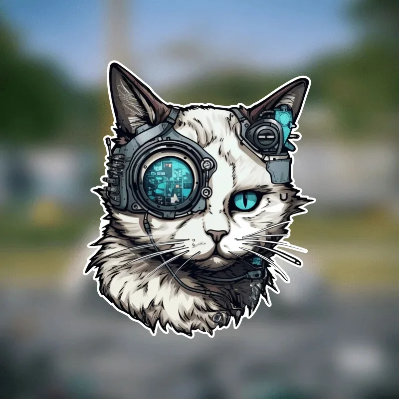 1PC Cyberpunk Tech - Verbeterde Cat Vinyl Sticker, Ideaal voor laptops, waterflessen, telefoonhoesjes en Sci - Fi Decor