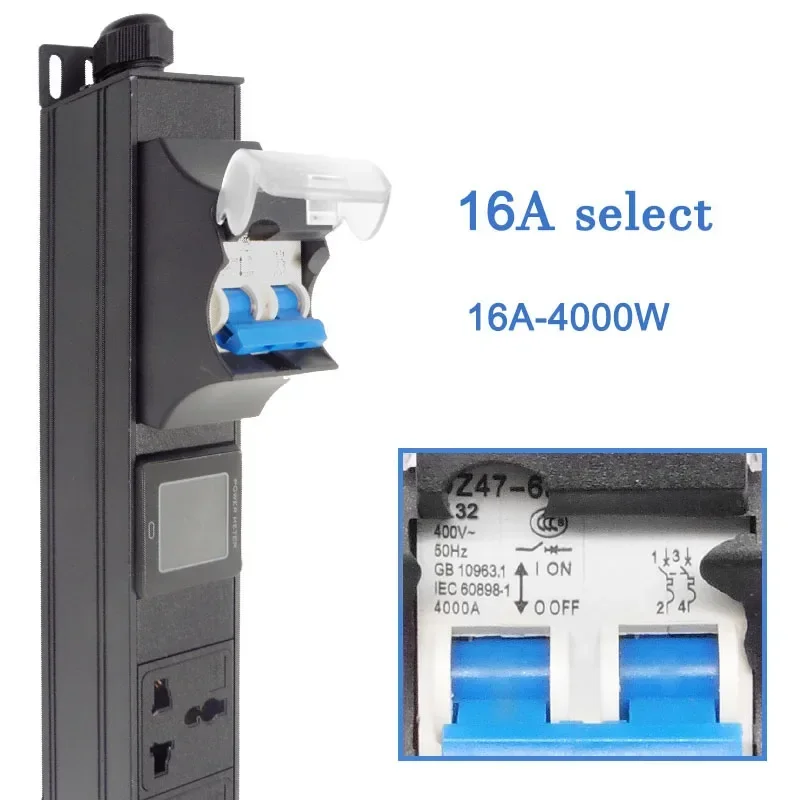 16A air switch PDU Power Strip Engineering Network Cabinet Rack with ammeter aluminium alloy 3AC 10A universal socket