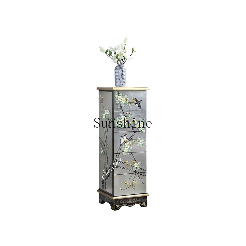 New Chinese-style shelves, indoor living room, chest of drawers, balcony, floor-to-ceiling painted flower pots, shelves  FT