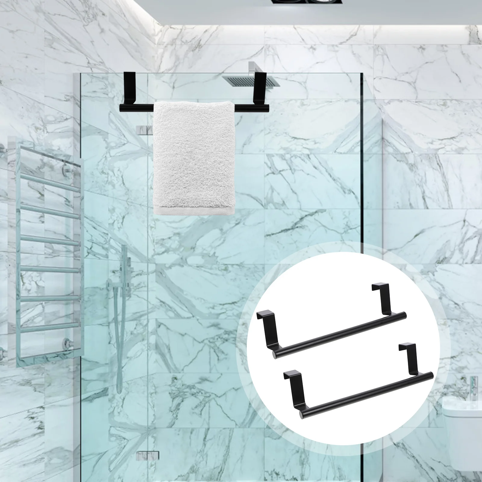 

2Pcs No Drilling Towel Rack Highgrade Durable Easy Install Bathroom Organizer Neat Clean Storage Shelf Bathroom Towel Holder