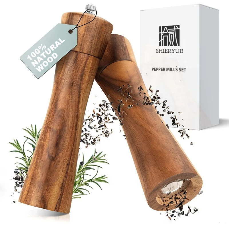 

Beauty Gift Box Design Pepper Mill Acacia Wooden Pepper Grinder Set With OEM Custom