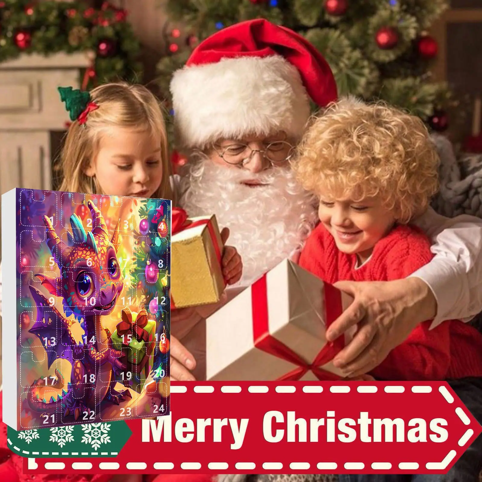 2D 수집가용 피규어 어드벤트 캘린더 크리스마스 장식품 99 숲 속의 드래곤 카운트다운 박스 크리스마스에 적합