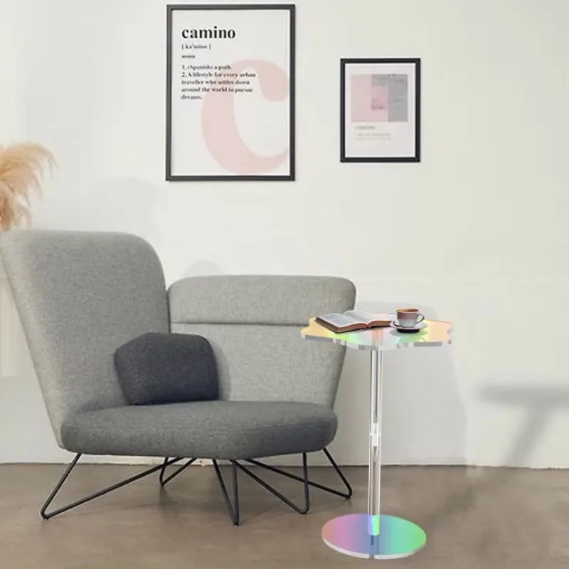 Creative Acrylic Sofa Side Table Modern Transparent Colorful Round Dining Table  Living Room Furniture Plastic Coffee Table