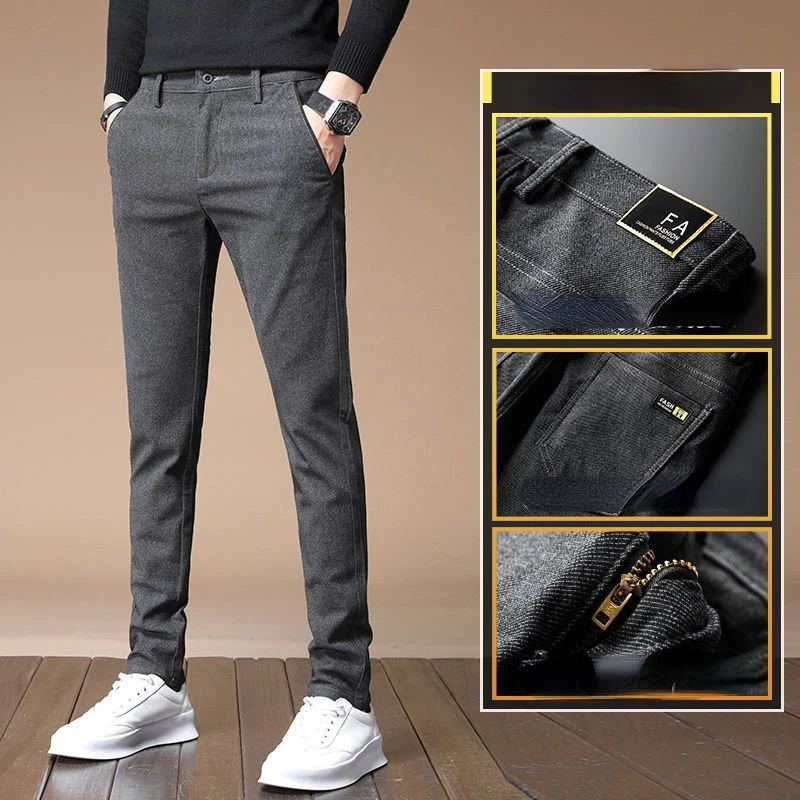 

Men's Pants Casual Pants Woolen Spring Korean Version Trend Slim Stretch Straight Long Pants for Men Slant Pocket Men's Clothing