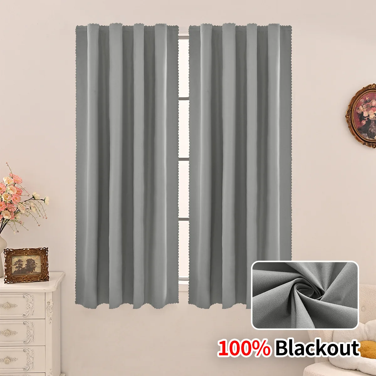 1 Stück massiver Vorhang im modernen Stil, 100 % Verdunkelungsvorhänge für Wohnzimmer, Schlafzimmer, Küche, Heimdekoration, Fenstervorhänge mit Klettverschluss