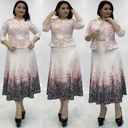 African Clothes Spring Autumn African Dresses for Women African Women Long Sleeve Round Neck Printing Polyester Dress with Coat