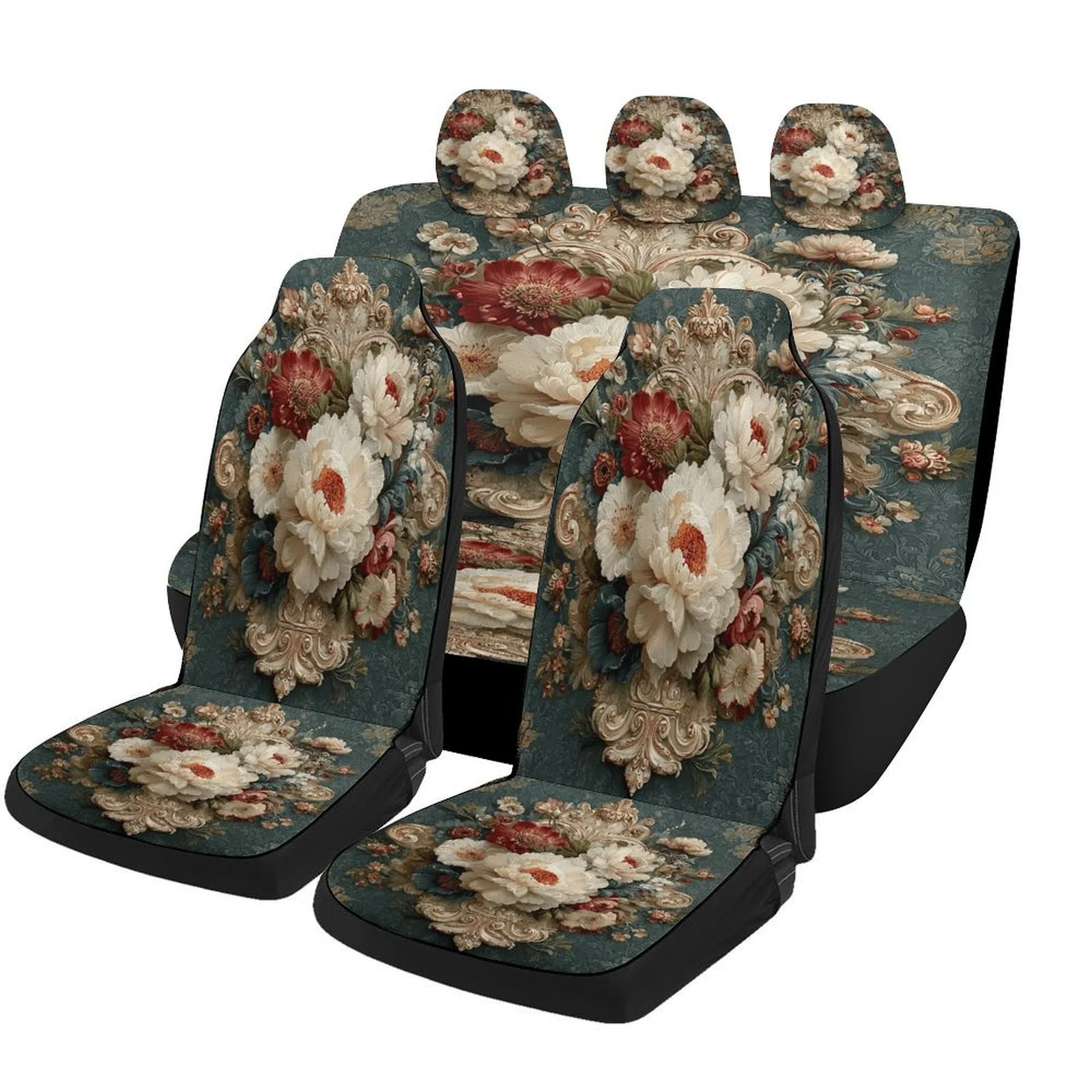 

Retro Floral Bouquet Car Seat Cover Set - High-Quality, Machine Washable, Universal Fit For 2 Front & Rear Seats, All-Season Pro