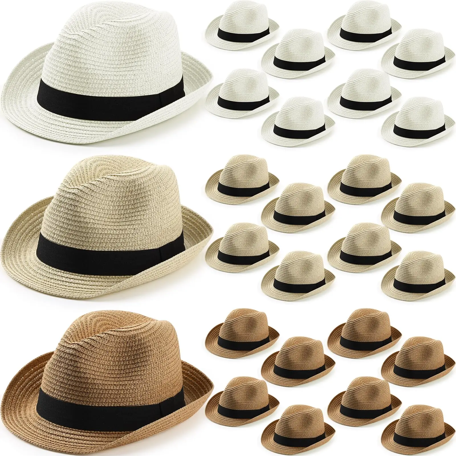 

6-96Pcs Straw Hat for Men Women Fedora Panama Roll Up Hats Wedding Short Brim Summer Beach Hat Havana Nights Party Favors ﻿