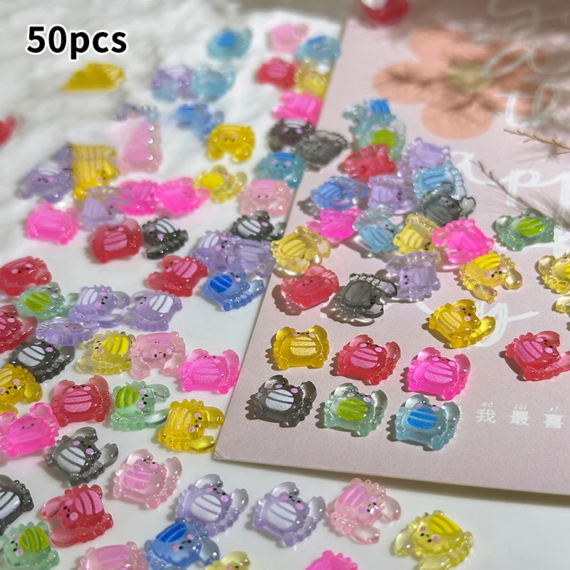 50 Uds. Accesorios de manicura de cangrejo pequeño de dibujos animados mezclados, tamaño pequeño cúbico, Color de resina, accesorios para uñas de cangrejo pequeño, manualidades DIY